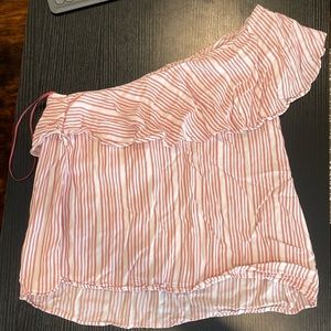 GF Collection Red/White Striped Ruffle One Sleeve Top